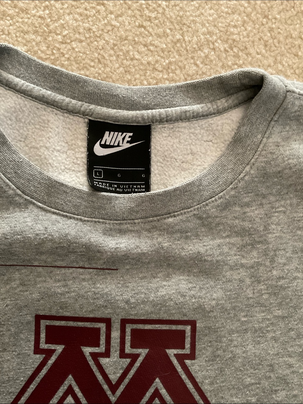 Nike Gray Crewneck Sweatshirt with Maroon Minnesota Volleyball Logo - Picture 3 of 3